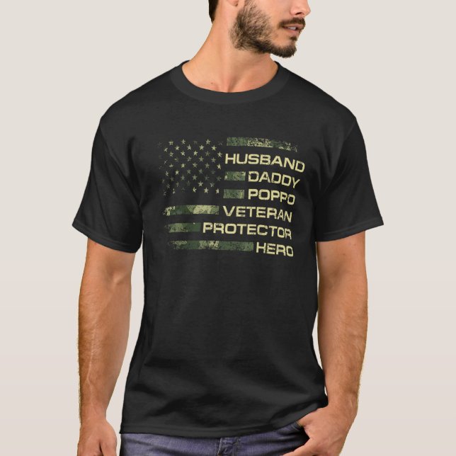 Mens American Flag Husband Daddy Poppo Veteran Pro T-Shirt (Front)