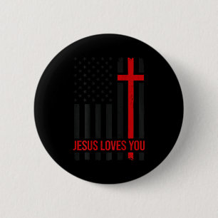 Mens American Flag Jesus Loves You Christian Faith Button