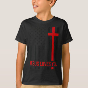 Mens American Flag Jesus Loves You Christian Faith T-Shirt