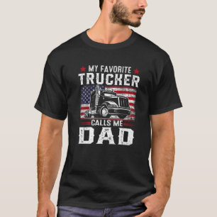Mens American Flag My Favorite Trucker Calls Me Da T-Shirt