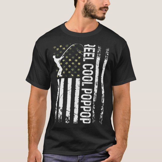 Mens American Flag Reel Cool Poppop For Daddy Husb T-Shirt (Front)