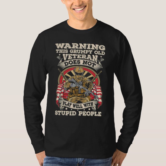 Mens American Flag Veterans Day Patriotic Grumpy V T-Shirt (Front)