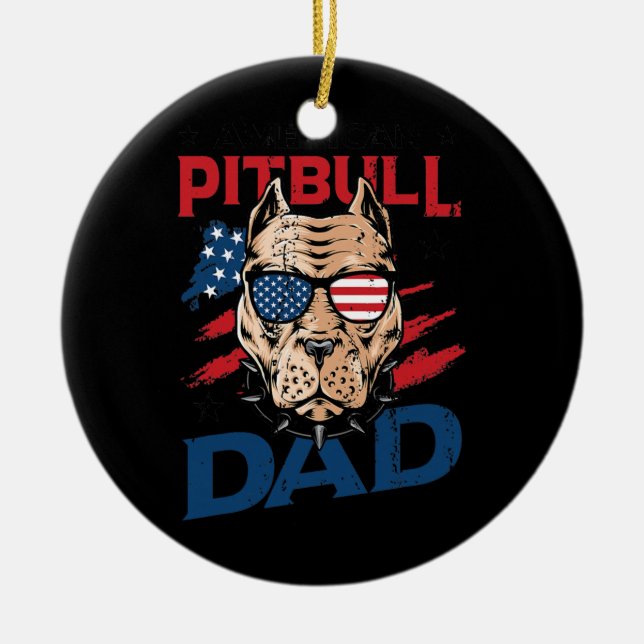 Mens American Pitbull Dad 4th of July  Ceramic Ornament (Front)