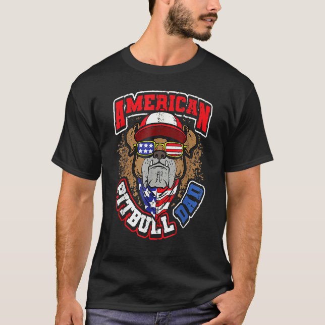 Mens American Pitbull Dad 4th Of July T-Shirt (Front)