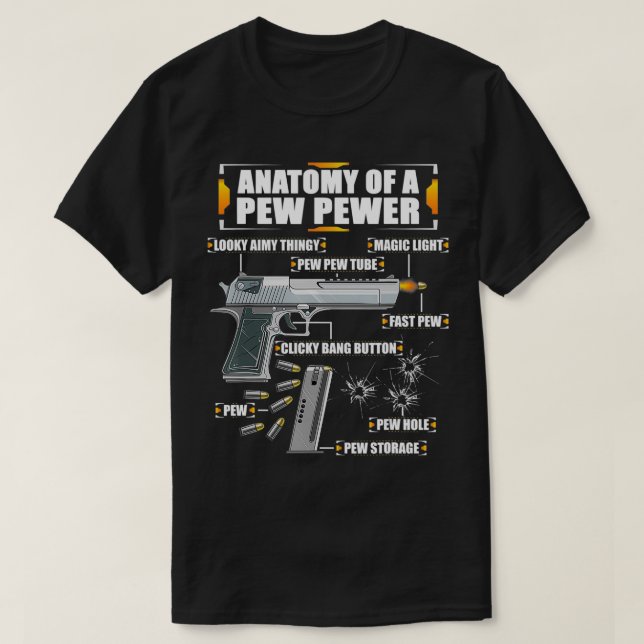 Mens Anatomy of a Pew Pewer  Ammo Gun 9mm Pistol   T-Shirt (Design Front)