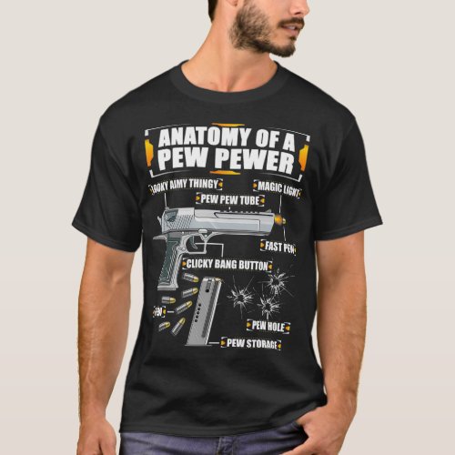 Mens Anatomy of a Pew Pewer  Ammo Gun 9mm Pistol   T_Shirt