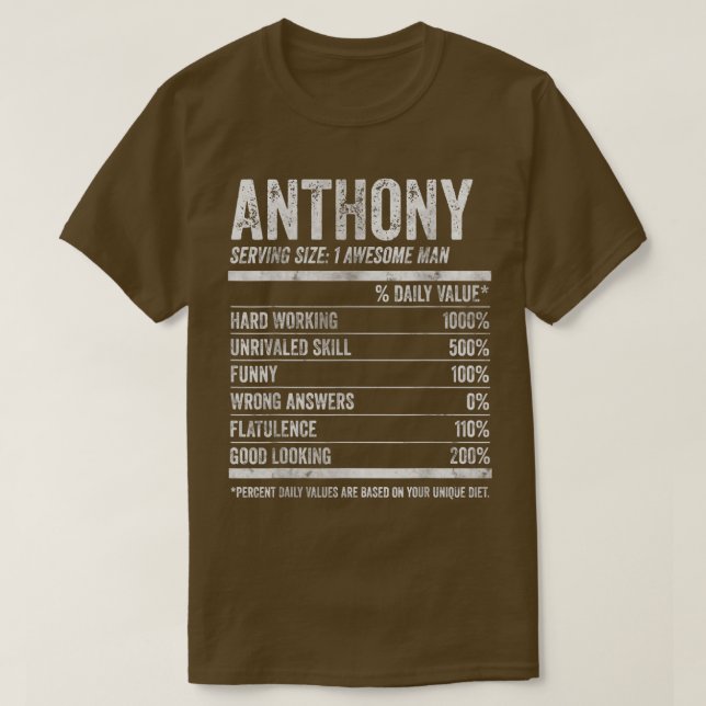 Mens Anthony Nutrition Personalized Name  Funny Na T-Shirt (Design Front)