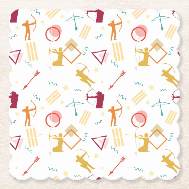 Men's Archery - Boys Bow and Arrow Pattern Paper Coaster (Front)