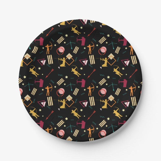 Mens Archery - Boys Bow n Arrow Abstract Art Paper Plates (Front)