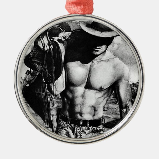 Men's Art For Him Cowboy Bodybuilder Christmas Metal Ornament (Front)