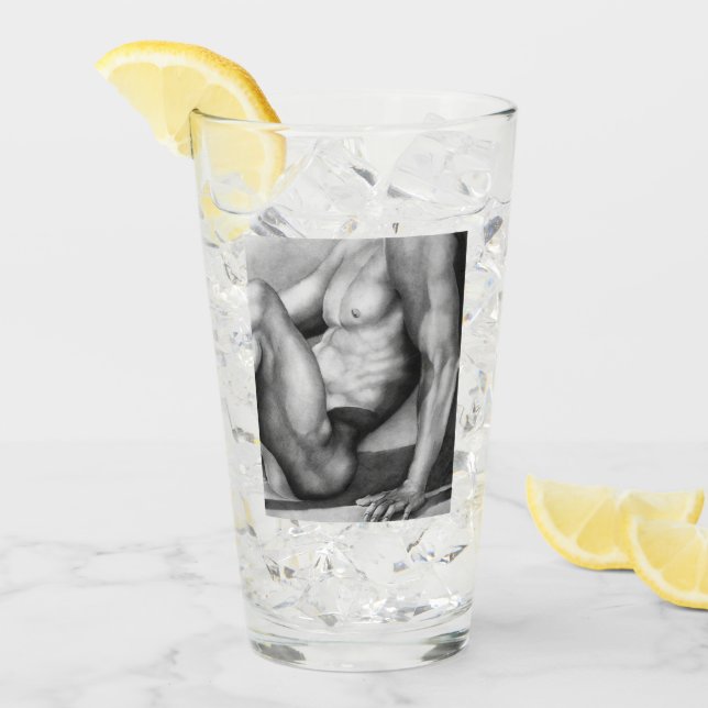 Mens Art Masculine Male-nude Drawing Beer Glass (Front Ice)