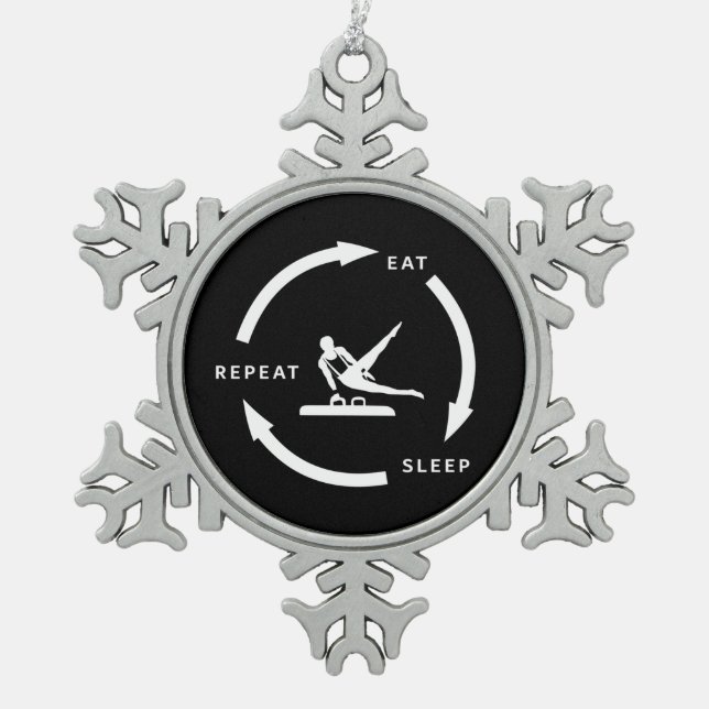 Men's Artistic Gymnastics Eat Sleep Repeat Sports Snowflake Pewter Christmas Ornament (Front)