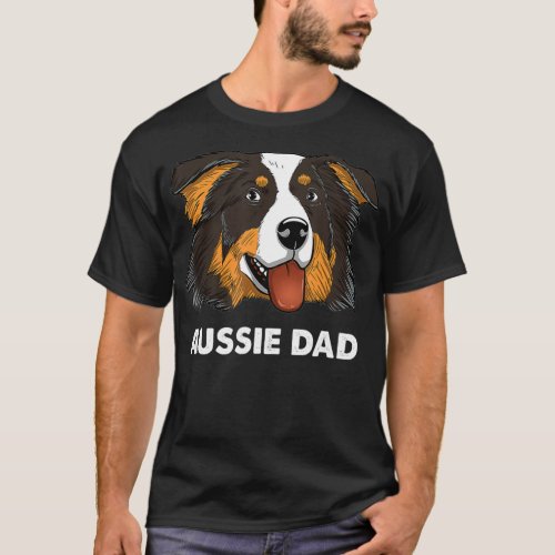 Mens Aussie Black Tri Dad Australian Shepherd Dad  T_Shirt