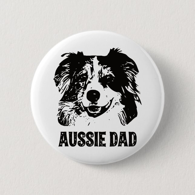 Mens Aussie Dad - Australian Shepherd Dog Dad Button (Front)