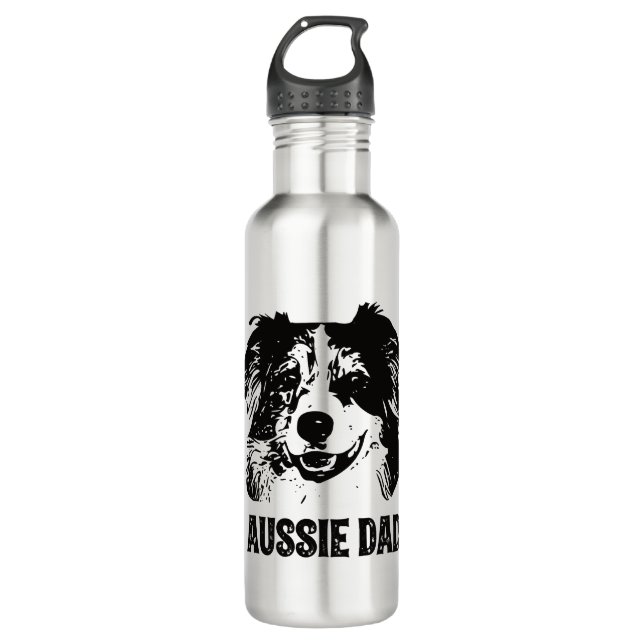 Mens Aussie Dad - Australian Shepherd Dog Dad Stainless Steel Water Bottle (Front)