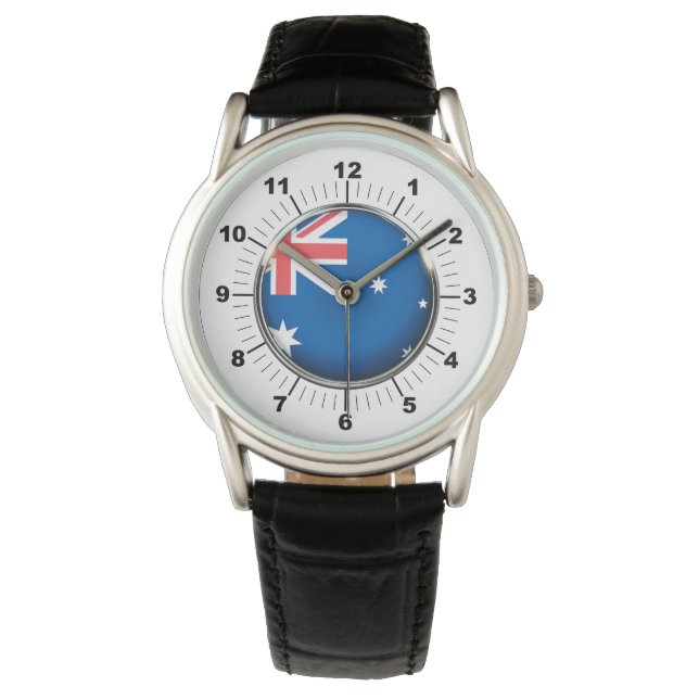 Men's Australia Flag Black Leather Strap Watch (Front)