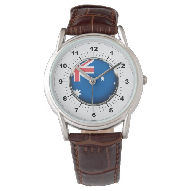 Men's Australia Flag Brown Leather Strap Watch (Front)