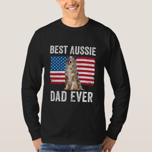 Mens Australian Shepherd Dad American Flag Dog T_Shirt