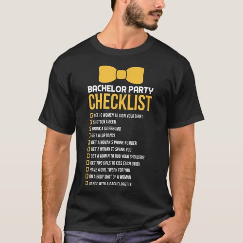 Mens Bachelor Party Checklist Groom Groomsmen Stag T_Shirt