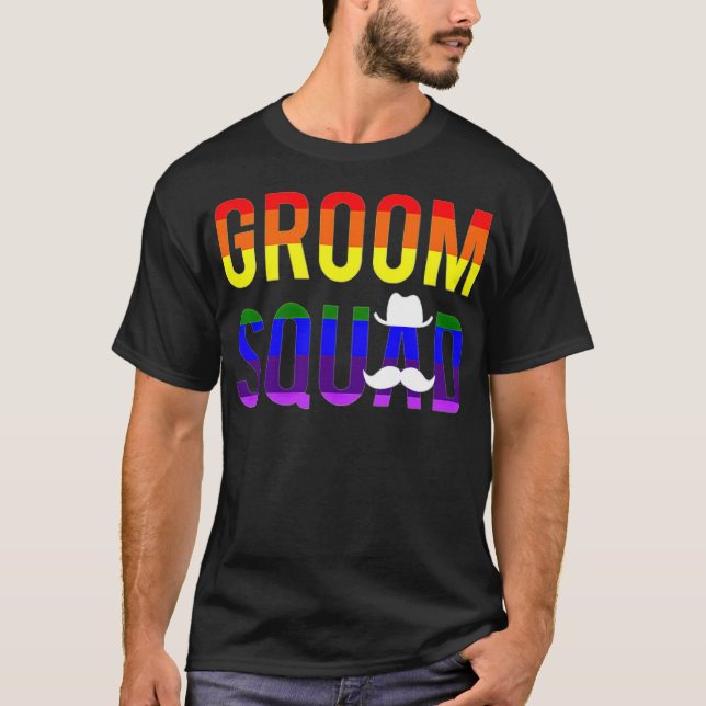 Mens Bachelor Party Gay Pride Groom Squad best fri T-Shirt (Front)