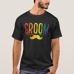 Mens Bachelor Party Rainbow Gay Pride Groom Mousta T-Shirt