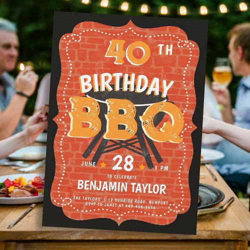 Mens Backyard BBQ Birthday Party Rustic Black Invitation