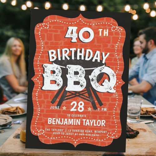 Mens Backyard Birthday BBQ Party Rustic Black Invitation