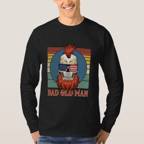 Mens Bad Old Man Skull with Beard and Mohawk T_Shirt