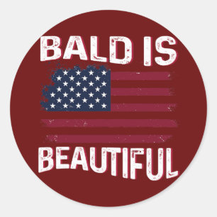Mens Bald is beautiful Patriotic American USA Classic Round Sticker