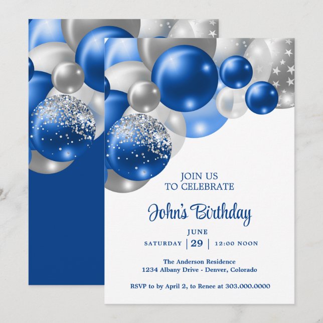 Mens Balloons Birthday  Invitation (Front/Back)