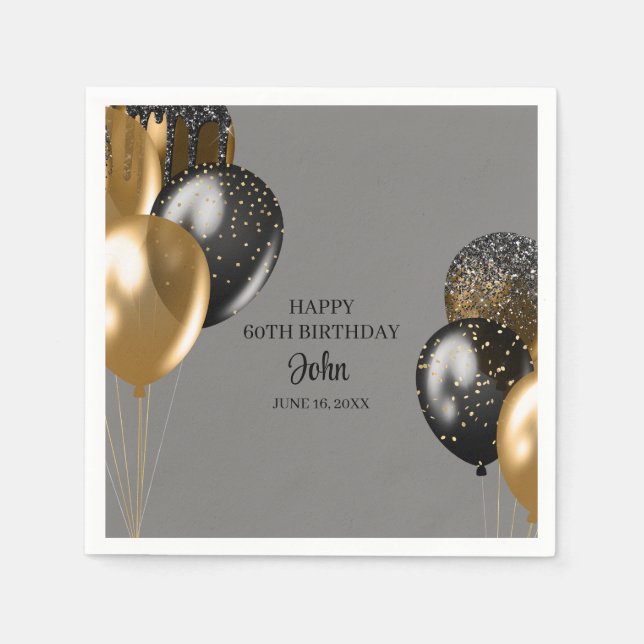 Mens Balloons Birthday  Napkins (Front)