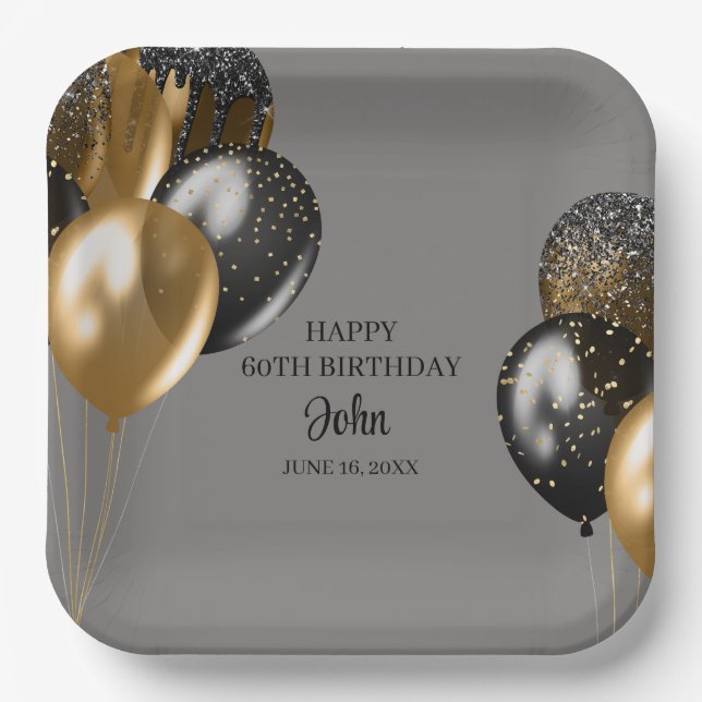 Mens Balloons Birthday  Paper Plates (Front)