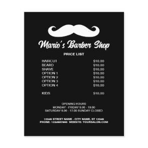 Men's barber shop hair salon price list promo flyer
