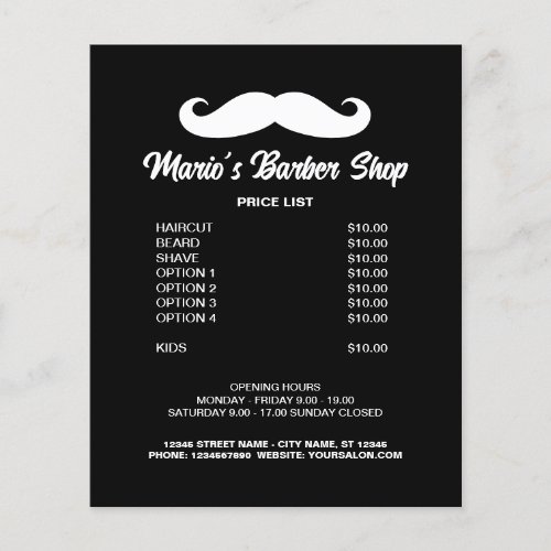 Mens barber shop hair salon price list promo flyer