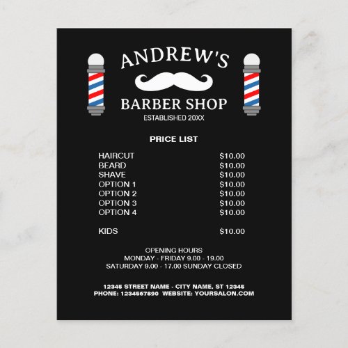 Men's barber shop hair salon price list template flyer