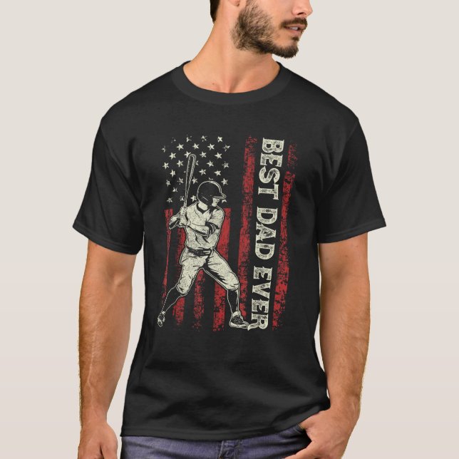 Mens Baseball Dad USA Flag Best Dad Ever Men Gifts T-Shirt (Front)