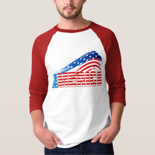 Mens Baseball Jersey _ AMERICA in Stars Stripes  T_Shirt
