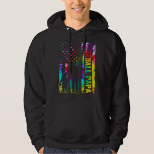 Mens Baseball Papa American Flag Tie dye Hoodie