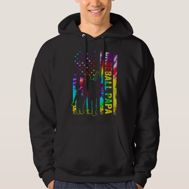 Mens Baseball Papa American Flag Tie dye Hoodie (Front)
