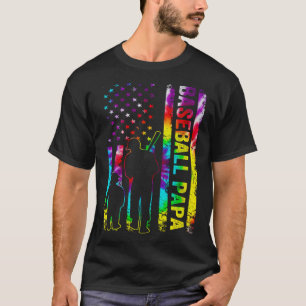 Mens Baseball Papa American Flag Tie dye T-Shirt
