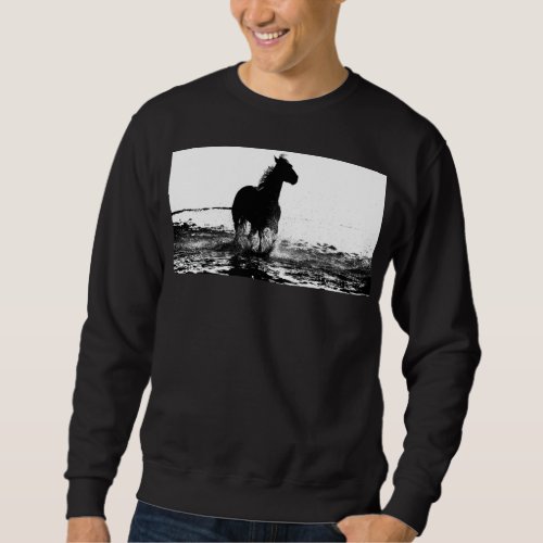 Mens Basic Black Sweatshirt Running Horse Template