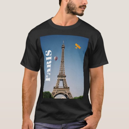 Mens Basic Dark T_Shirt Paris France Eiffel Tower