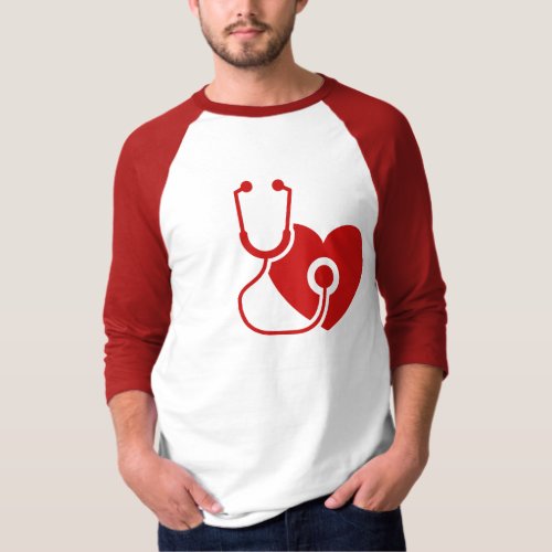 Mens Basic T_shirt designed with Red Stethoscope 