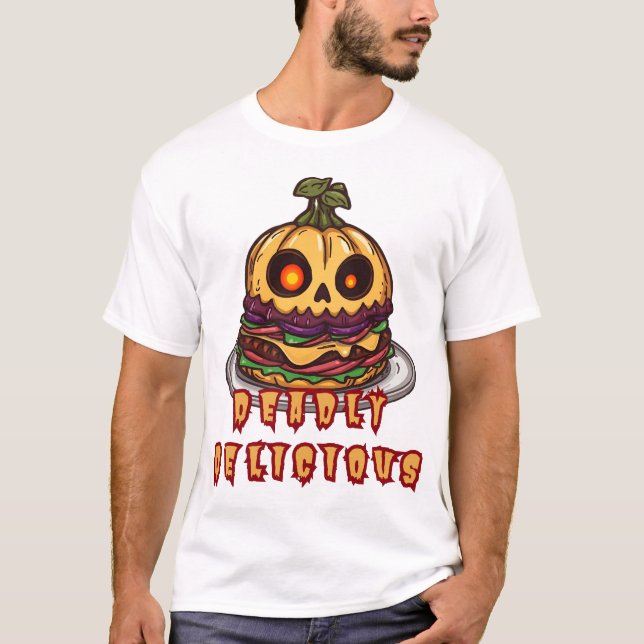 Men's Basic T-Shirt Halloween Pumpkin Burger (Front)