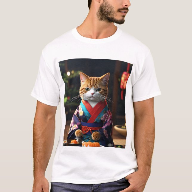 Men's Basic T-Shirt Printed Cat (Front)