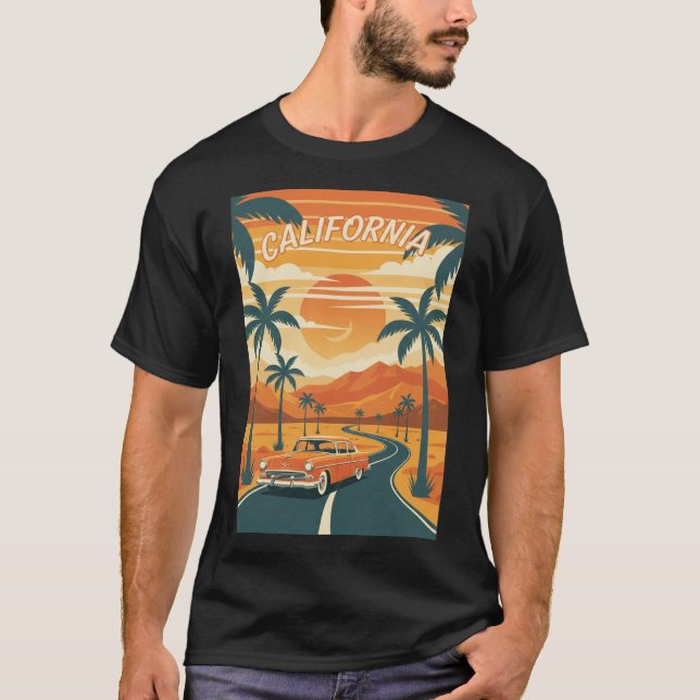 Men's Basic T-ShirtRetro California Travel Poster  T-Shirt (Front)