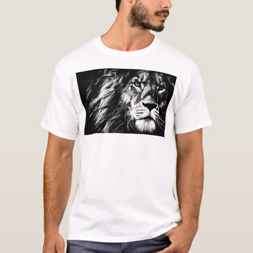Mens Basic T Shirts Lion Face Modern Elegant