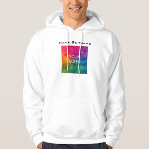 Mens Basic White Hoodie Business Logo Front