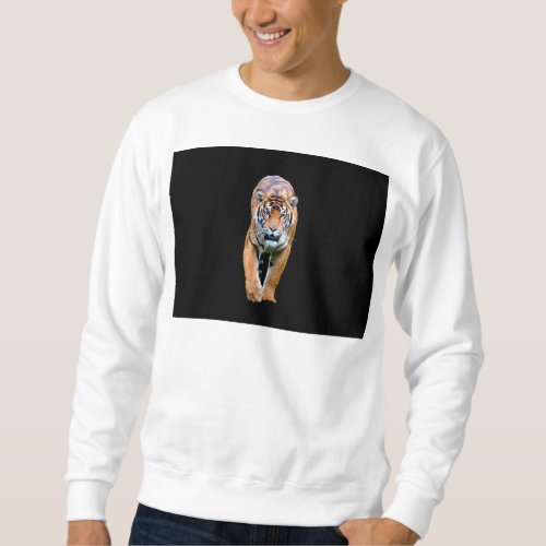 Mens Basic White Sweatshirt Walking Tiger Trendy