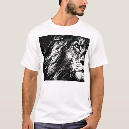 Mens Basic White T_Shirt Modern Elegant Lion Face